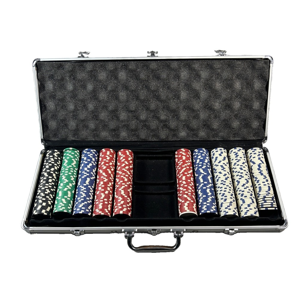 Poker Chip Set with Aluminum Carrying Case and Dealer Button Silver